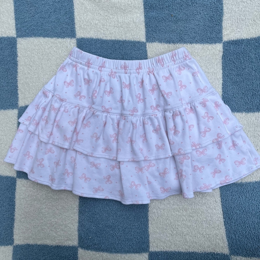 Luigi Kids Tiered Skirt Skort White Pink Ribbons Size 6x Soft Cotton